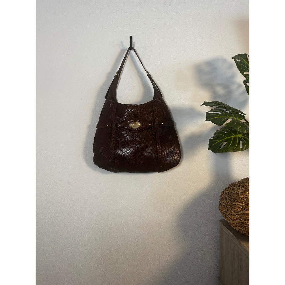 Giorgia R Brown Python Hobo Bag with Statement Buckle Accent Made in‎ Italy